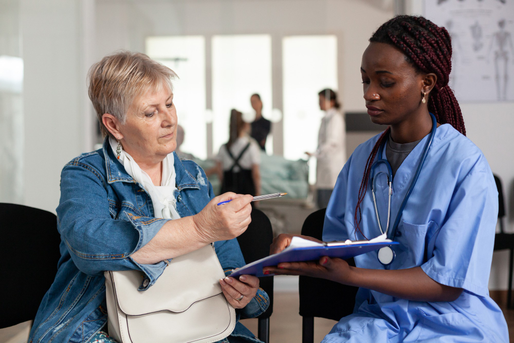 Patient receiving clear psychiatric education and support from a clinician