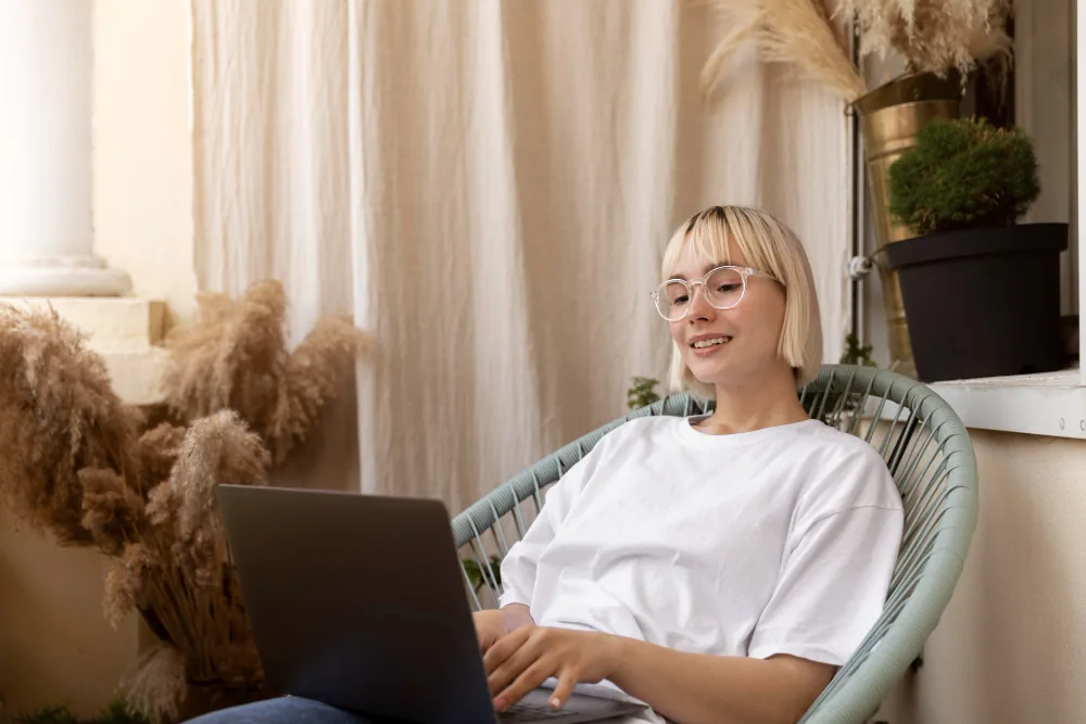 Woman prepared for an online psychiatry appointment from a private living room